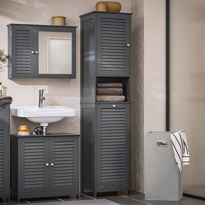 SoBuy | Armoire haute avec sac à linge pliable | meuble à linge étroit | étagère de salle de bain | Gris foncé | BZR124-DG