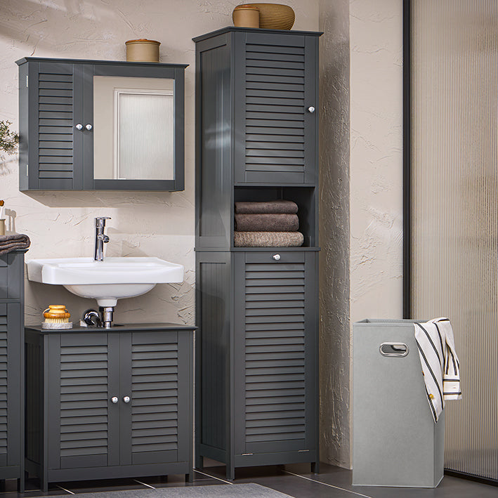 SoBuy | Armadietto alto con sacco portabiancheria estraibile | Armadietto portabiancheria stretto | Scaffale da bagno | Grigio scuro | BZR124-DG