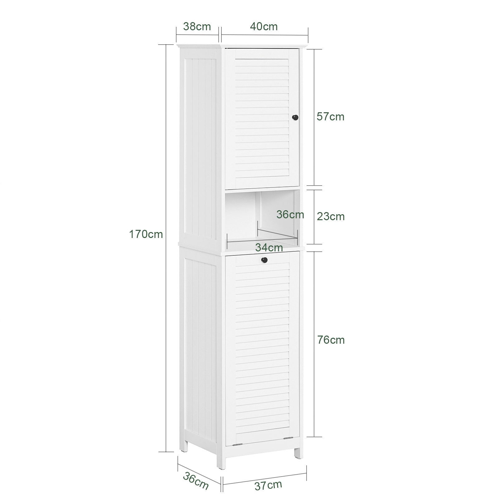 SoBuy | Armadio Alto | con Sacco Biancheria Pieghevole | Armadietto Lavanderia Stretto | Scaffale da Bagno | Bianco | BZR124-W