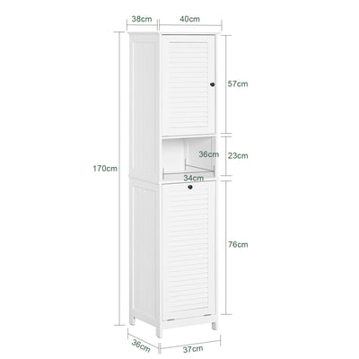 SoBuy | Armadio Alto | con Sacco Biancheria Pieghevole | Armadietto Lavanderia Stretto | Scaffale da Bagno | Bianco | BZR124-W
