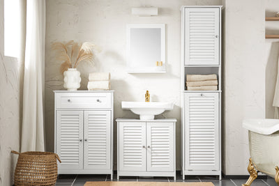 SoBuy | Armadio Alto | con Sacco Biancheria Pieghevole | Armadietto Lavanderia Stretto | Scaffale da Bagno | Bianco | BZR124-W