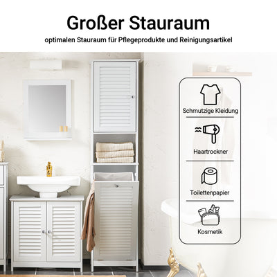 SoBuy | Armoire haute | avec sac à linge pliable | Armoire à linge étroite | Étagère de salle de bain | Blanc | BZR124-W