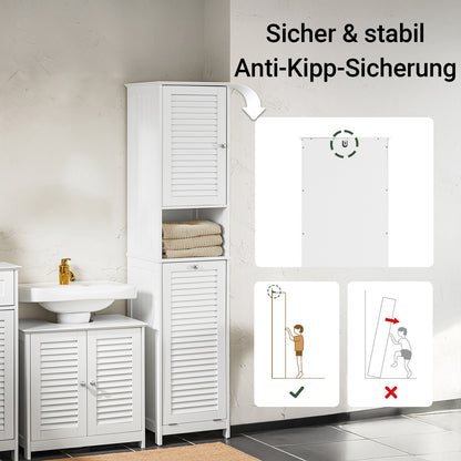 SoBuy | Armoire haute | avec sac à linge pliable | Armoire à linge étroite | Étagère de salle de bain | Blanc | BZR124-W