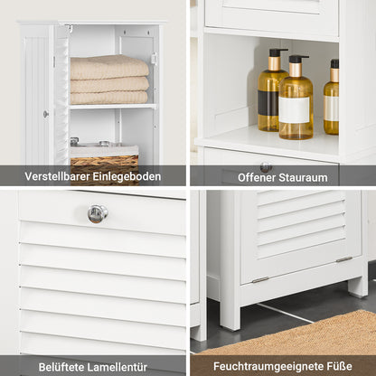 SoBuy | Armoire haute | avec sac à linge pliable | Armoire à linge étroite | Étagère de salle de bain | Blanc | BZR124-W