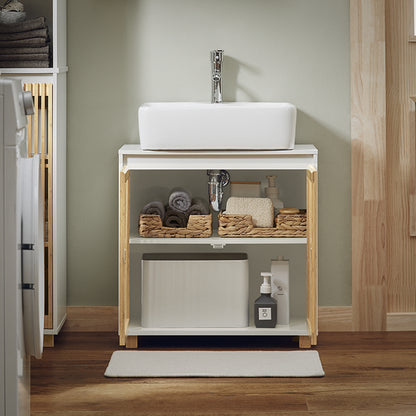 SoBuy | Meuble-lavabo | Armoire de salle de bain | Lavabo | Blanc naturel | BZR125-W