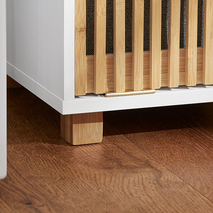 SoBuy | Wäscheschrank mit ausklappbarem Wäschesack | Wäschesammler | Badschrank | Weiß-Natur | BZR126-W