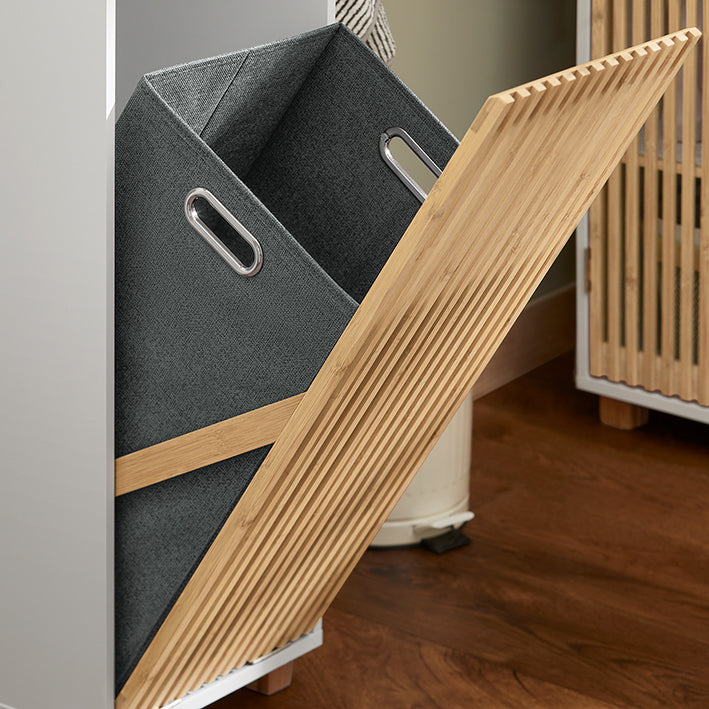 SoBuy | Armadietto da bagno con sacco per la biancheria a scomparsa | Portabiancheria | Mobiletto da bagno | Bianco-Naturale | BZR126-W