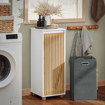 SoBuy | Armadietto da bagno con sacco per la biancheria a scomparsa | Portabiancheria | Mobiletto da bagno | Bianco-Naturale | BZR126-W