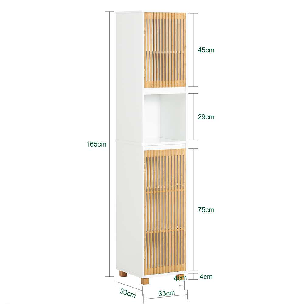 SoBuy | Hochschrank | Badschrank | schmal | Weiß-Natur | BZR127-W
