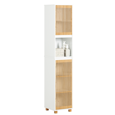 SoBuy | Hochschrank | Badschrank | schmal | Weiß-Natur | BZR127-W
