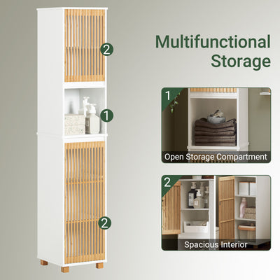 SoBuy | Hochschrank | Badschrank | schmal | Weiß-Natur | BZR127-W