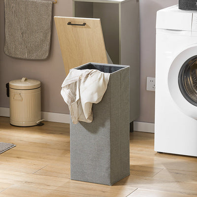 SoBuy | Mobile lavanderia con sacco portabiancheria estraibile | Cesto portabiancheria | Mobiletto per bagno | Grigio naturale | BZR132-NG
