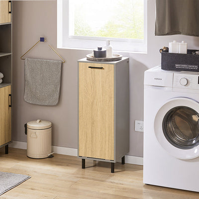 SoBuy | Mobile lavanderia con sacco portabiancheria estraibile | Cesto portabiancheria | Mobiletto per bagno | Grigio naturale | BZR132-NG
