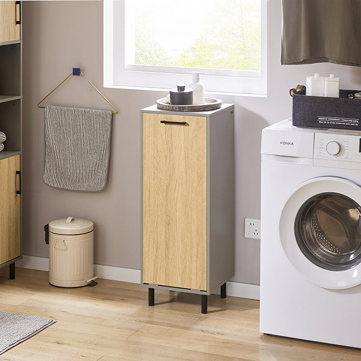 SoBuy | Mobile lavanderia con sacco portabiancheria estraibile | Cesto portabiancheria | Mobiletto per bagno | Grigio naturale | BZR132-NG