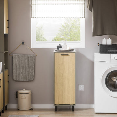 SoBuy | Mobile lavanderia con sacco portabiancheria estraibile | Cesto portabiancheria | Mobiletto per bagno | Grigio naturale | BZR132-NG