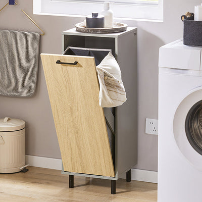 SoBuy | Mobile lavanderia con sacco portabiancheria estraibile | Cesto portabiancheria | Mobiletto per bagno | Grigio naturale | BZR132-NG