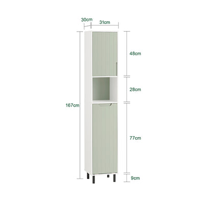 SoBuy | Armoire haute avec sac à linge pliable | Étagère de salle de bain | Armoire à linge étroite | Blanc-vert | BZR137-GR 