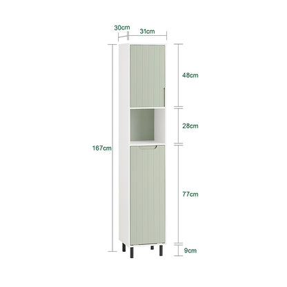 SoBuy | Armoire haute avec sac à linge pliable | Étagère de salle de bain | Armoire à linge étroite | Blanc-vert | BZR137-GR 
