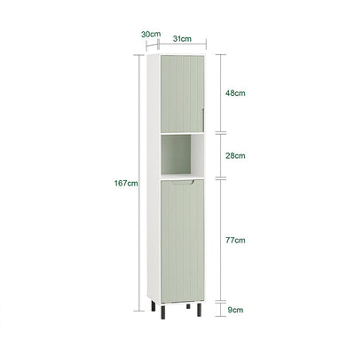 SoBuy | Armadietto alto con sacco portabiancheria estraibile | Scaffale da bagno | Mobile stretto portabiancheria | Bianco-Verde | BZR137-GR