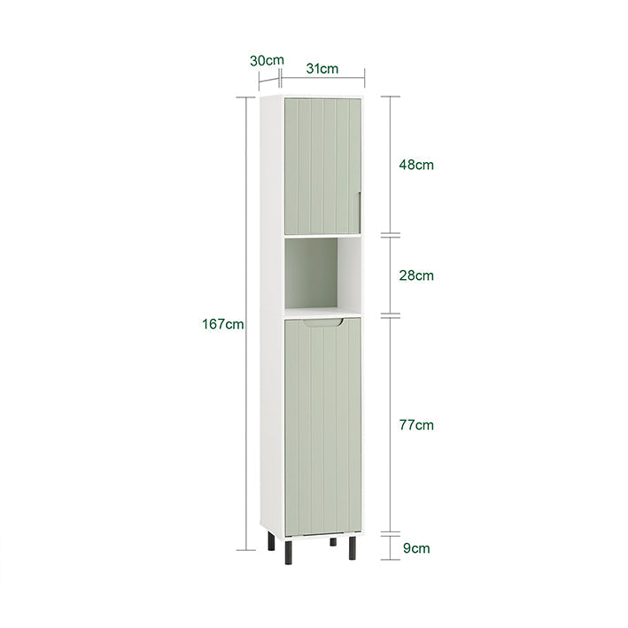 SoBuy | Armadietto alto con sacco portabiancheria estraibile | Scaffale da bagno | Mobile stretto portabiancheria | Bianco-Verde | BZR137-GR