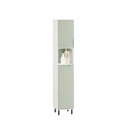 SoBuy | Armoire haute avec sac à linge pliable | Étagère de salle de bain | Armoire à linge étroite | Blanc-vert | BZR137-GR 