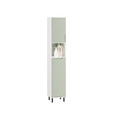 SoBuy | Armadietto alto con sacco portabiancheria estraibile | Scaffale da bagno | Mobile stretto portabiancheria | Bianco-Verde | BZR137-GR