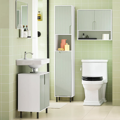 SoBuy | Armadietto alto con sacco portabiancheria estraibile | Scaffale da bagno | Mobile stretto portabiancheria | Bianco-Verde | BZR137-GR