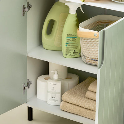 SoBuy | Mobiletto bagno con 2 ante | Mobiletto da bagno | Credenza | Mobiletto da corridoio | Bianco-Verde | BZR138-GR