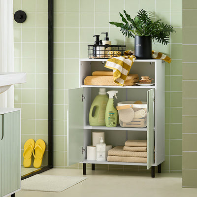SoBuy | Mobiletto bagno con 2 ante | Mobiletto da bagno | Credenza | Mobiletto da corridoio | Bianco-Verde | BZR138-GR