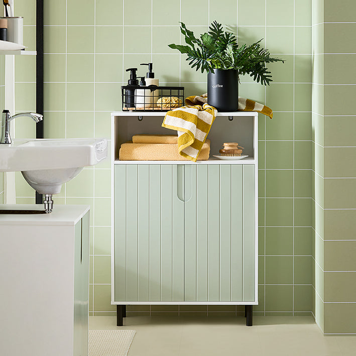 SoBuy | Mobiletto bagno con 2 ante | Mobiletto da bagno | Credenza | Mobiletto da corridoio | Bianco-Verde | BZR138-GR
