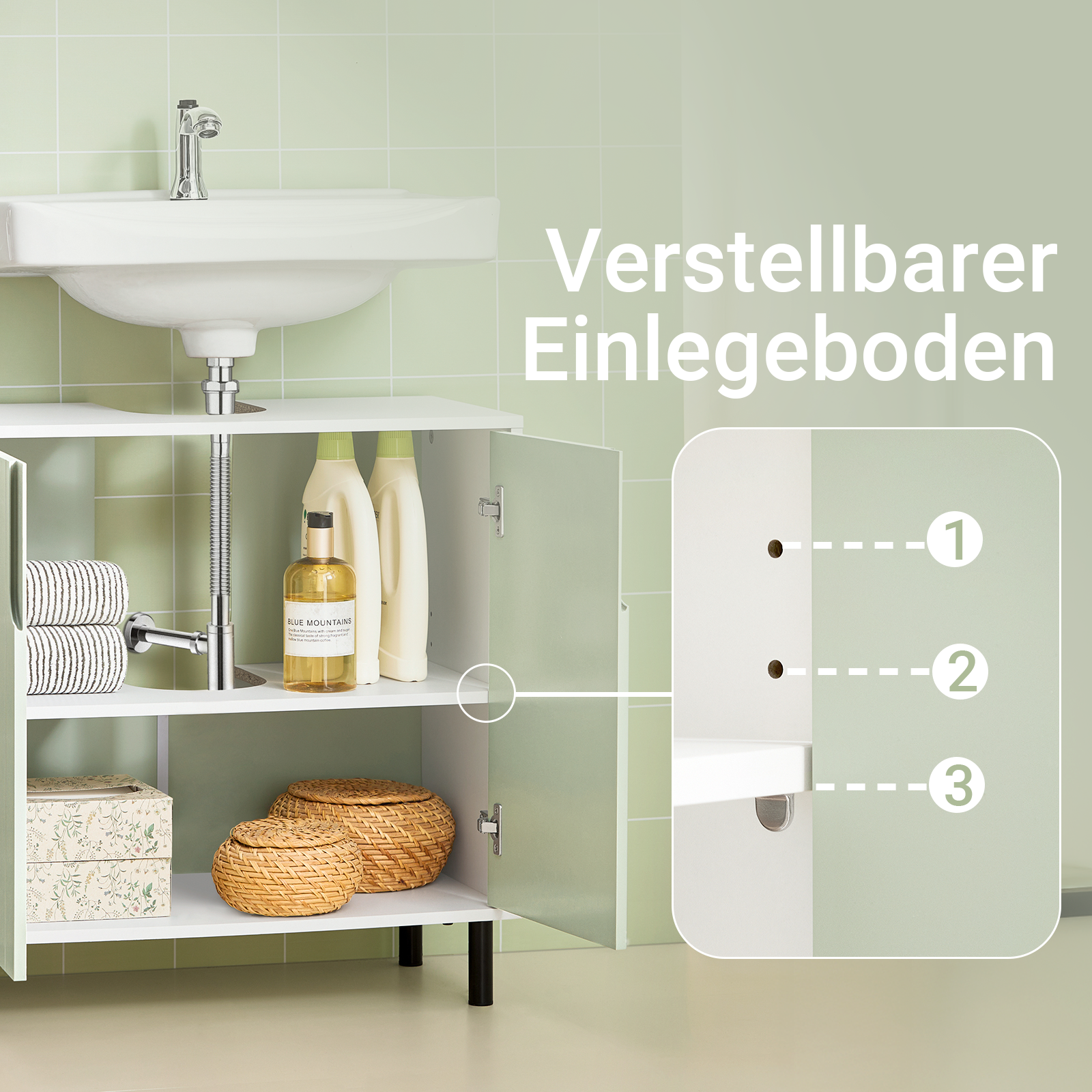 SoBuy | Mobile sottolavabo | Mobile bagno | Lavabo | Bianco-Verde | BZR139-GR