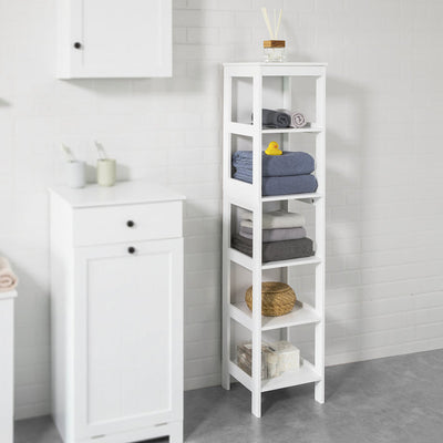 SoBuy | Scaffale da bagno con 5 ripiani | Mobile alto da bagno | Bianco | BZR14-W