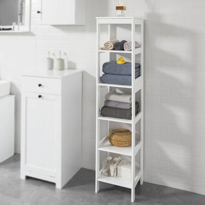 SoBuy | Scaffale da bagno con 5 ripiani | Mobile alto da bagno | Bianco | BZR14-W