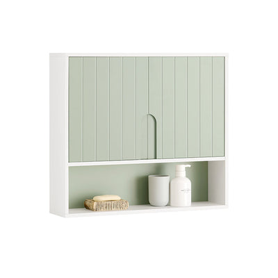 SoBuy | Pensile con ante | Armadietto da parete | Mobiletto da bagno | Mobiletto portafarmaci | Bianco-Verde | BZR140-GR