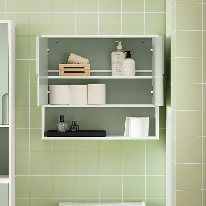 SoBuy | Pensile con ante | Armadietto da parete | Mobiletto da bagno | Mobiletto portafarmaci | Bianco-Verde | BZR140-GR