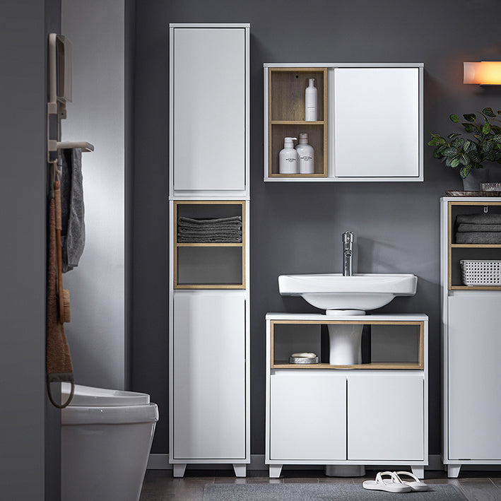 SoBuy | Armoire de salle de bain haute | Meuble de rangement pour salle de bain | Armoire de salle de bain blanche | BZR147-W 