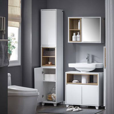 SoBuy | Colonna da bagno | Armadietto da bagno | Mobiletto da bagno bianco | BZR147-W