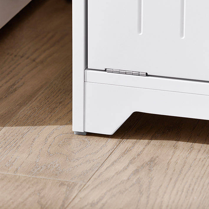 SoBuy | Armoire haute | Armoire de salle de bain avec sac à linge intégré | Blanche | BZR150-W