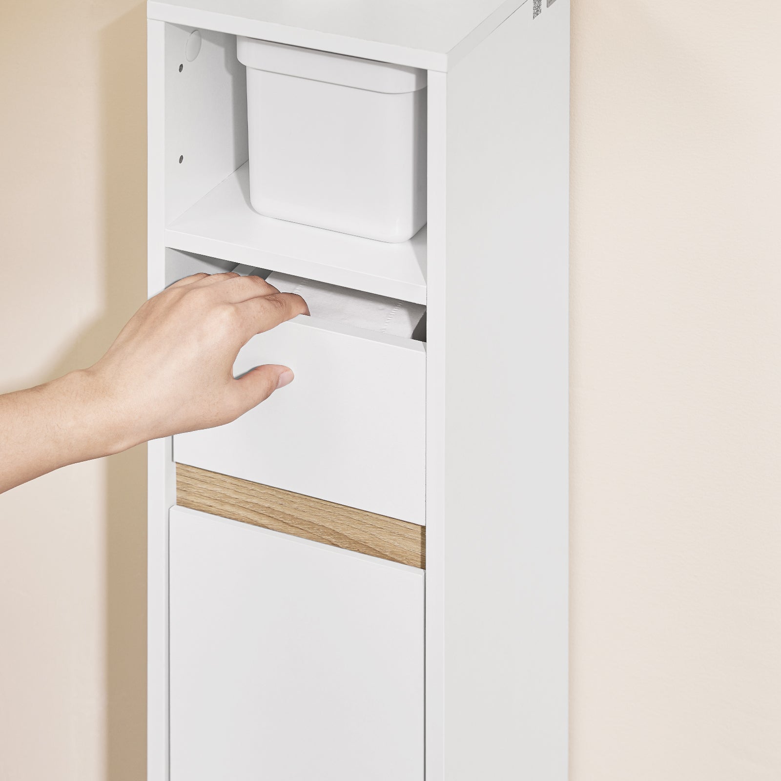 SoBuy Badezimmerschrank | für Enge Räume | Badmöbel mit Schublade | 20x96x20 cm | BZR151-W