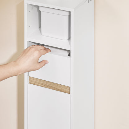 SoBuy Badezimmerschrank | für Enge Räume | Badmöbel mit Schublade | 20x96x20 cm | BZR151-W