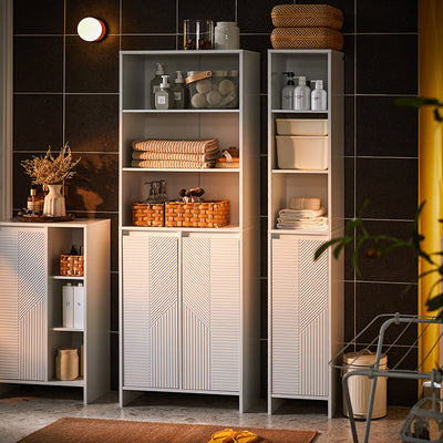 SoBuy | Mobile bagno con 2 sacchi per biancheria | Colonna bagno | Armadio portabiancheria | Bianco | BZR155-W