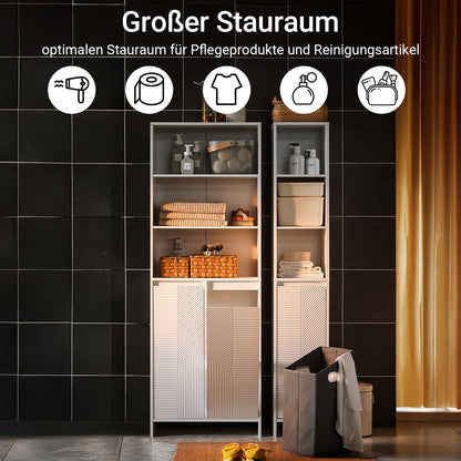 SoBuy | Armoire de salle de bain avec 2 sacs à linge | Armoire haute | Armoire à linge | Blanc | BZR155-W 