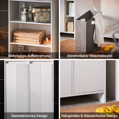 SoBuy | Armoire de salle de bain avec 2 sacs à linge | Armoire haute | Armoire à linge | Blanc | BZR155-W 