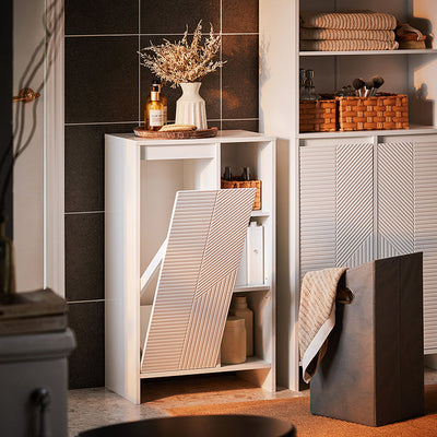 SoBuy | Armadio Portabiancheria | Mobile Bagno con Cesto Biancheria | Mobiletto Bagno Bianco | BZR156-W