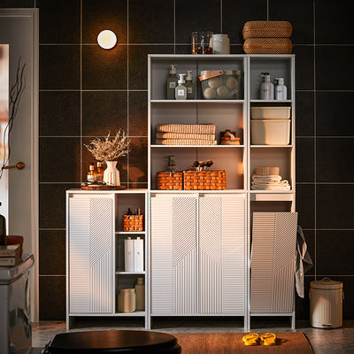 SoBuy | Armoire à linge | Armoire de salle de bain avec sac à linge | Commode de salle de bain blanche | BZR156-W 