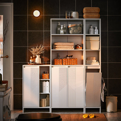 SoBuy | Armadio Portabiancheria | Mobile Bagno con Cesto Biancheria | Mobiletto Bagno Bianco | BZR156-W