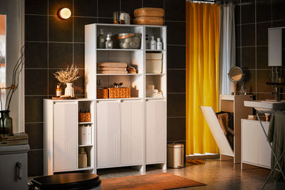 SoBuy | Armoire haute avec sac à linge | Meuble de salle de bain | Armoire à linge | Étagère de salle de bain blanche | BZR158-W 