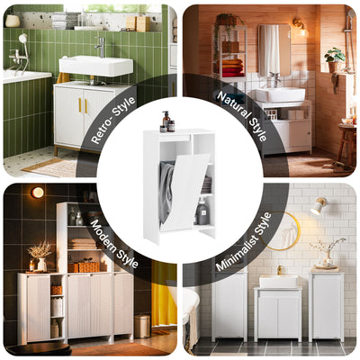 SoBuy | Armoire à linge | Armoire de salle de bain avec sac à linge | Commode de salle de bain blanche | BZR156-W 