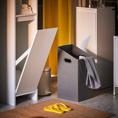 SoBuy | Armoire haute avec sac à linge | Meuble de salle de bain | Armoire à linge | Étagère de salle de bain blanche | BZR158-W 