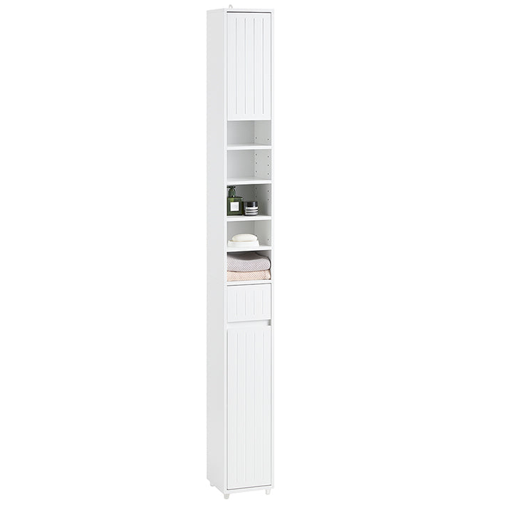 SoBuy | Armoire haute à 5 compartiments | Meuble de salle de bain | Étagère de salle de bain | Meuble de salle de bain blanc | BZR160-W